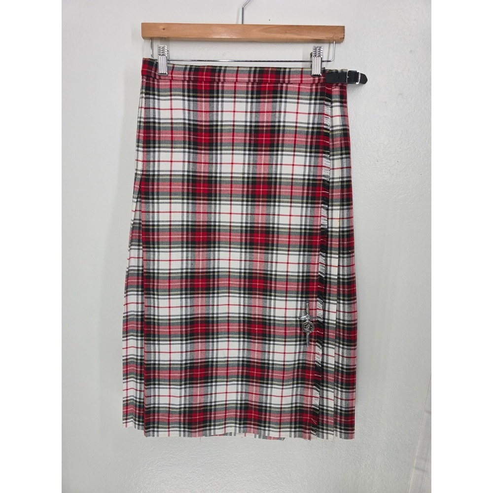 Highland Home Industries Sz 14 Christmas Tartan Plaid Skirt W Celtic Sword Pin